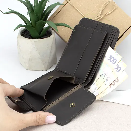 Портмоне мужское кожаное Handycover HC0041 коричневое с гербом Украины - фото 6