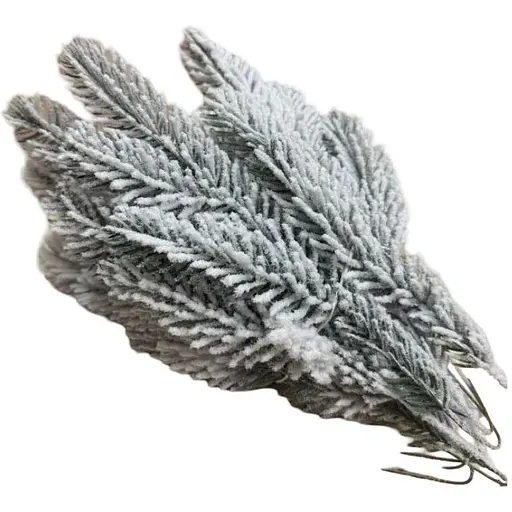 Декоративная ветка 34 см Искусственный материал для флористики с эффектом инея 150 шт Заснеженная зеленая - фото 1