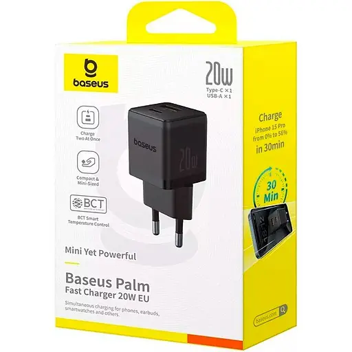 Мережевий зарядний пристрій Baseus Palm Fast Charger 20W Cluster Black (P10111608113-00) [139988] - фото 5