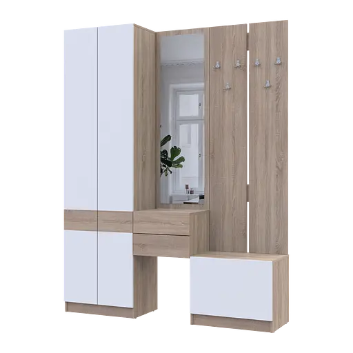 Прихожая Doros Сола Дуб Сонома/Белый ДСП / зеркало 165х40х215 (42005147)