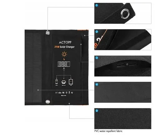 Солнечная панель Solar panel Y11020U 21W + 2xUSB Зарядное устройство (Черный) - фото 10