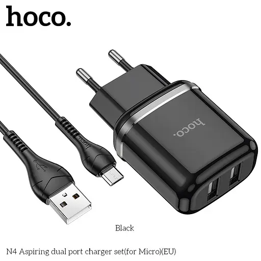 Адаптер HOCO Micro USB cable Aspiring dual port charger set N4 |2USB, 2.4A| - фото 3