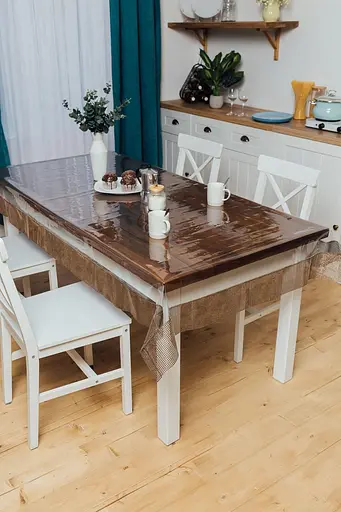 Скатертина силіконова з коричневою стразовою стрічкою 280х150 см - фото 5