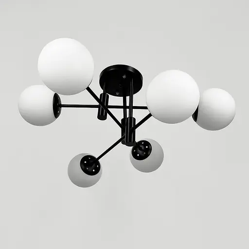 Стельова чорна люстра на 6 білих плафонів Ø 65 см | Line F | Арт. 81188/6 BK+BK+WT - фото 1