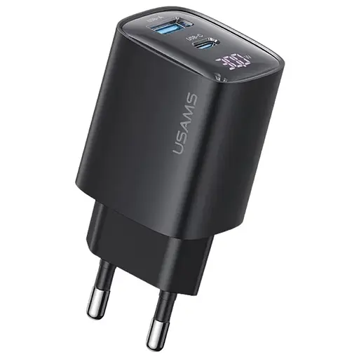 МЗП Usams US-CC229 GaN Digital Display XC Ser. 30W (1USB-A/1C) Black