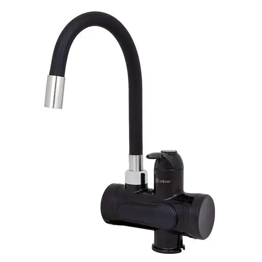 Проточный водонагреватель для кухни гибкий излив датчик температуры 3,0 кВт черный Wezer SDR-G15T-Black - фото 2