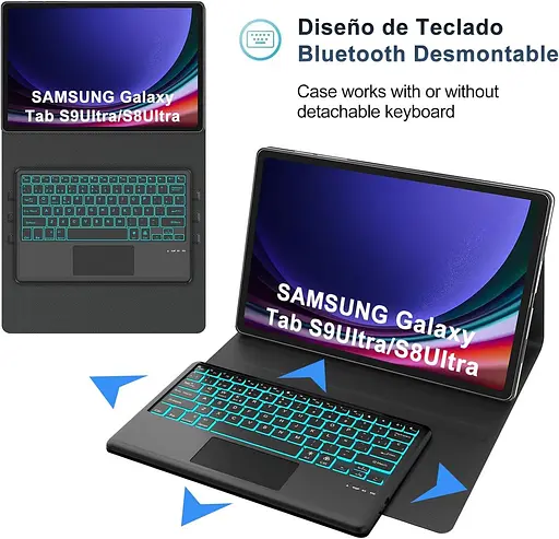 Чохол-клавіатура JADEMALL для Samsung Galaxy Tab S10 Ultra 14,6" 2024, бездротова Bluetooth-клавіатура з підсвічуванням та трекпад - фото 3