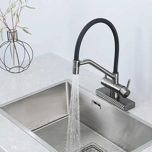 Змішувач для кухні з водоспадом гнучкий вилив збройована сталь Gappo G4098-9 Графітовий хром - фото 2