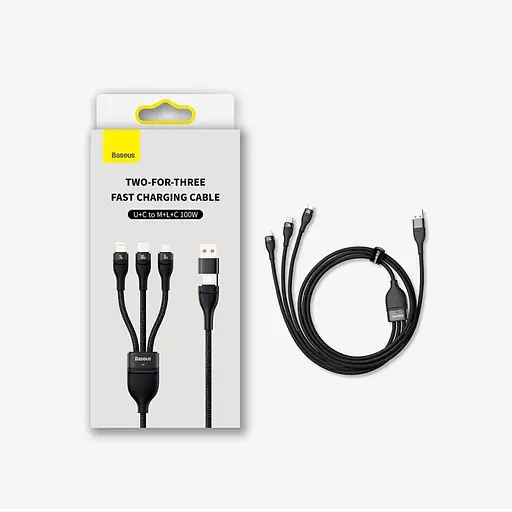 Кабель Baseus Flash Series II Two-for-three Charging Cable USB + Type C to M + L + C 100W 1.2 м Чорний - фото 2