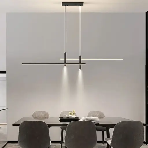 Люстра подовжена в чорному геометричному корпусі 100 см Line F Арт. K29 -1000 BK - фото 1