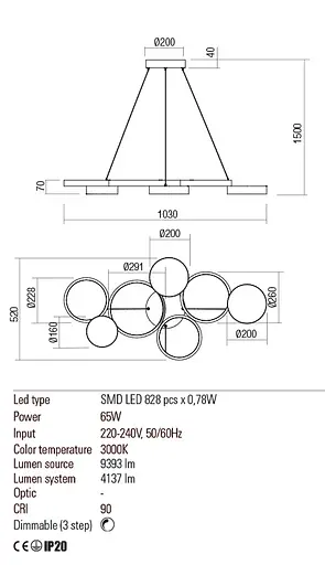 Подвесной светильник Redo CRONOS SU LED 65W 3000K BRASS L1030 (4.1.2) 01-2546 - фото 3