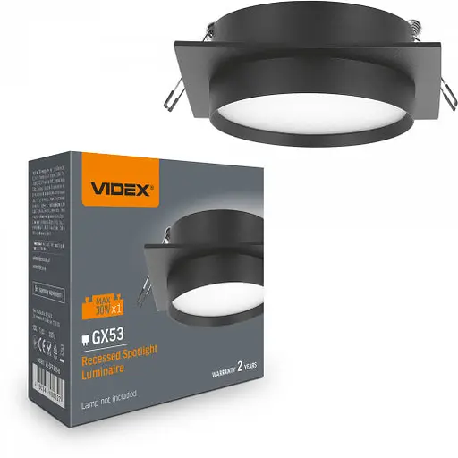 Світильник Videx під лампу GX53 врізний Квадратний Чорний (VL-SPF33S-B) - фото 1