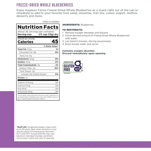 Сублімована чорниця Augason Farms з великим терміном придатності 30 років 26 порцій - фото 3