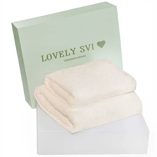 Набір 2 жакардові рушники в коробці Lovely Svi  70 х 140 см і 50 х 90 см Молочний (170226)    - фото 1