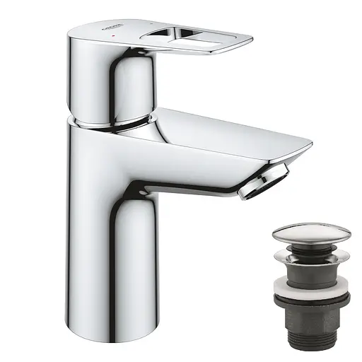 Змішувач для умивальника S-Size + натискний донний клапан Grohe BauLoop New 23878001 Хром - фото 1