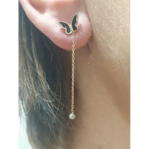 Золотые серьги-пуссеты Столичная Ювелирная Фабрика Бабочки с эмалью. 111221ЕЧ - фото 2