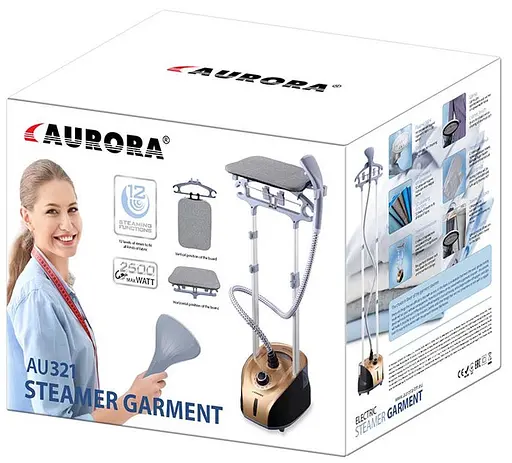 Отпариватель AURORA AU 321 для одежды дома 2500Вт резервуар 2.3л 12 уровней пара Золотой / Черный - фото 8