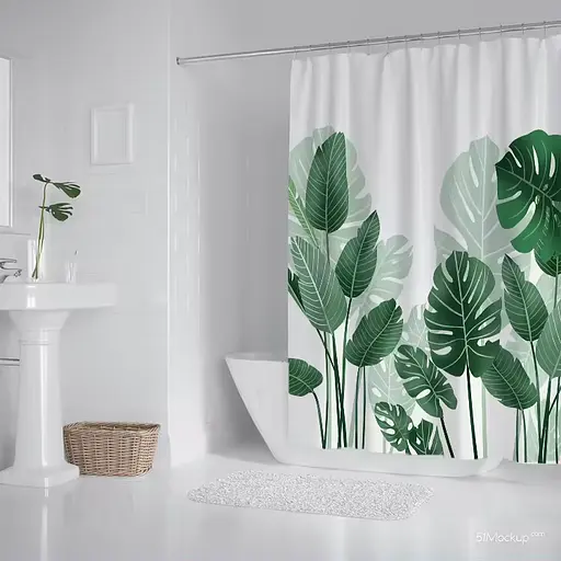 Тканинна шторка-фіранка для ванної Aquarius 180 х 180 см з кільцями - Зелене листя - 100% поліестер - фото 1