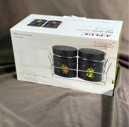 Набор емкостей для приправ A-Plus 2шт с подставкой баночки из стекла 80 мл подставка металл Черный мрамор - фото 5