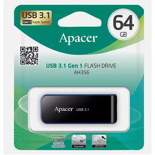 Флеш-накопитель Apacer USB 3.2 Gen 1 AH356 64GB черный - фото 2