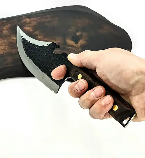 Обвалочный нож-топорик для мяса и овощей из нержавеющей стали с кованым лезвием с деревянной рукояткой 29 см King Cary Santoku 88110 - фото 4