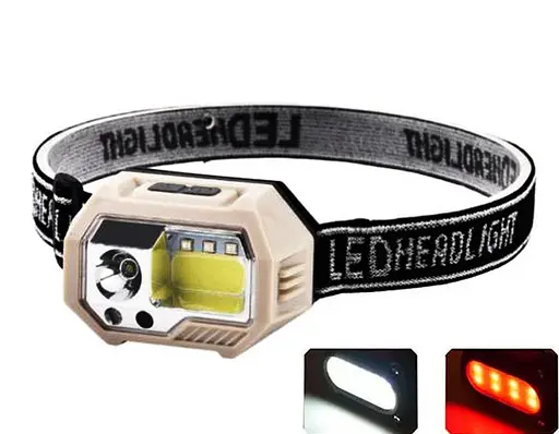 Налобний ліхтар із білим та червоним світлом SH-S9 із сенсором датчиком руху акумуляторний яскравий потужний Type-C XPE+COB+3SMD - фото 1