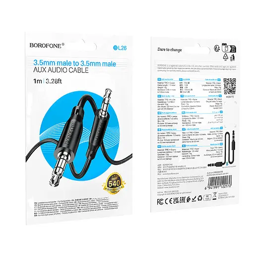 Аудіокабель Borofone BL26 Standard AUX audio cable 1m чорний - фото 2
