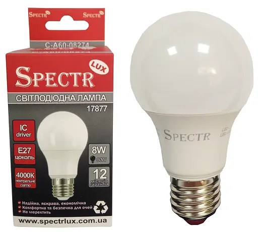 Лампа LED A60-8W-E27-4000K 630Lm C-A60-08274 СПЕКТР - фото 1