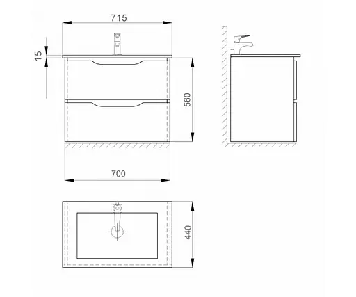 Тумба підвісна Sanwerk Ліга Air 70 мессина з умивальником Qtap (MV0000861) - фото 3