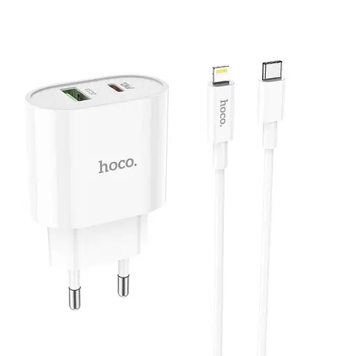 Адаптер сетевой HOCO Type-C to Lightning Cable Lineal C95A набор с белым кабелем - фото 1