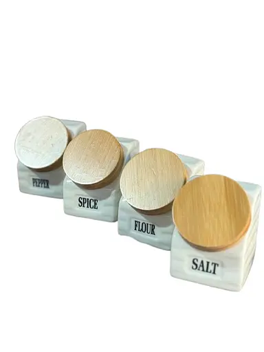 Набір банок порцелянових A-Plus 6731 на металевій підставці  бамбукові кришки 8 предметів Білий - фото 4