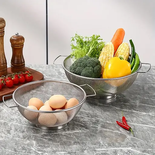 Кухонное сито-дуршлаг из нержавеющей стали с мелкой сеткой и ручками D18 см, Kitchen Master 87737 - фото 5