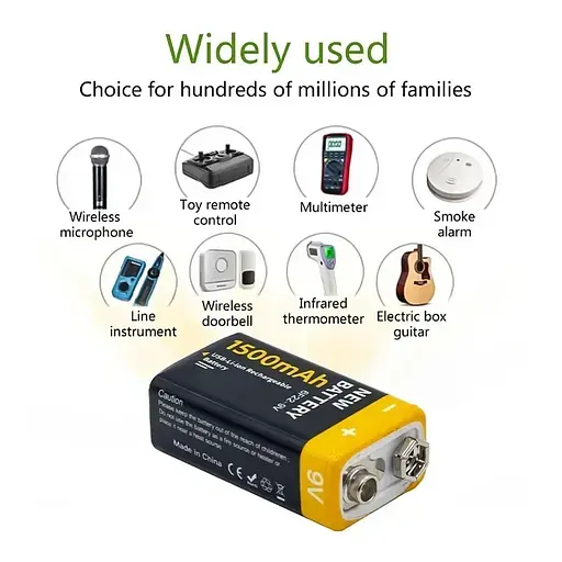 Аккумулятор Крона Suyijia 9V 6f22 Li-Ion 1500мАч Type-C перезаряжаемый - фото 6