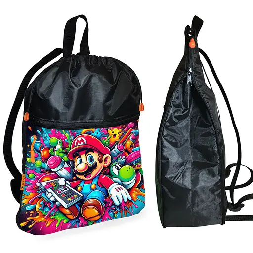 Рюкзак-мішок для взуття, спортивної форми Супер Маріо «Super Mario» дитяча сумка для змінки з розширювачем (01332)