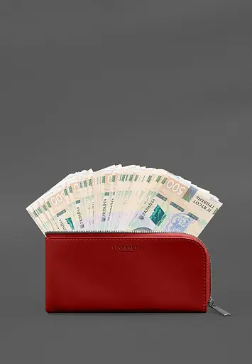 Кожаный портмоне-купюрник на молнии 14.1 красный - фото 5