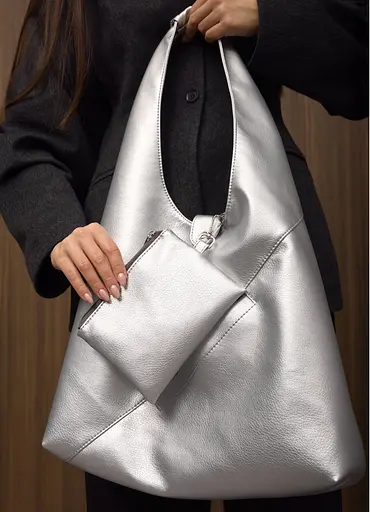 Женская сумка Sambag HOBO M серебро 35 х 40 х 8 см (53200003) - фото 8