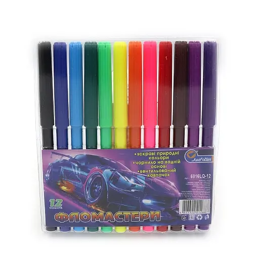 Набір фломастерів "Спорткар" 12 кол., 6816LA-12 Josef Otten, у жорсткому ПВХ - фото 1