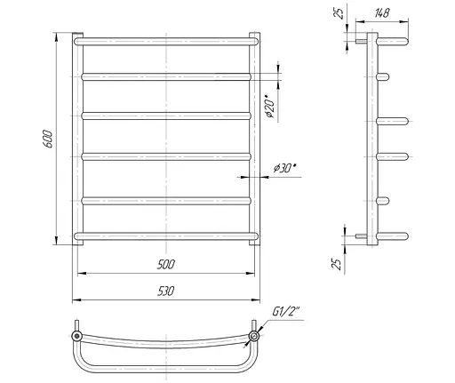 Водяной полотенцесушитель Mario Люкс 600x530/500, Хром - фото 2