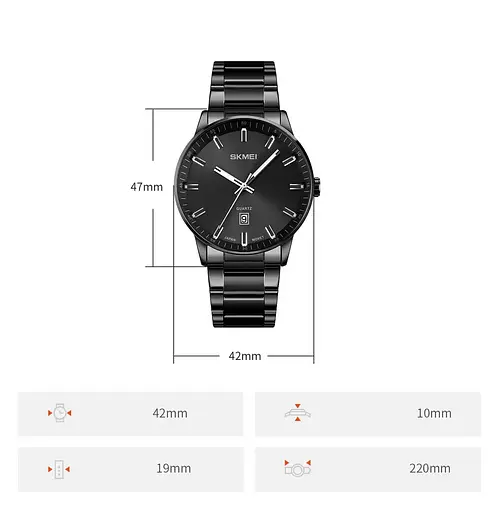 Чоловічий наручний класичний годинник Skmei 1878 (Чорний) - фото 7
