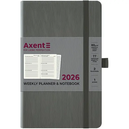 Еженедельник Axent 2026 Partner Lines 125 x 195 мм серый (8515-26-03-A) - фото 2