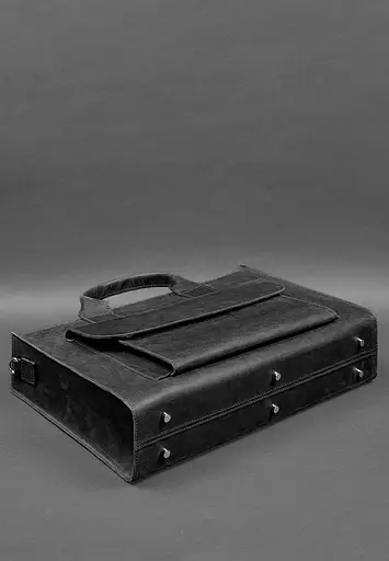 Шкіряна сумка для ноутбука та документів Універсальна чорна Crazy Horse - фото 5