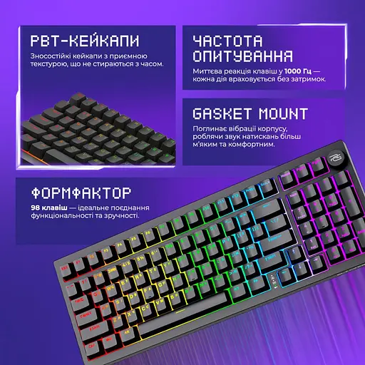 Клавіатура Proove Gaming Slicker Pro (Ukraine Layout) Black Purple (WKSLP0022416) - фото 3