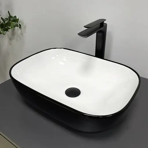 Умивальник VBI Ravenna black white glossy накладний VBI-011226, Чорний - фото 1