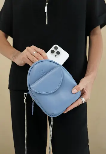 Шкіряна жіноча міні-сумка Kroha блакитний краст - фото 8