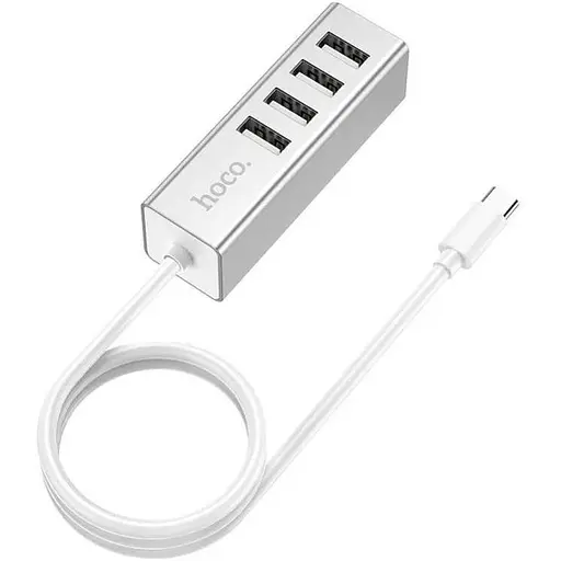 Адаптер хаб Hoco Type-C - на 4 Usb 2.0 Line machine HB1 silver 6931474717900 - фото 1