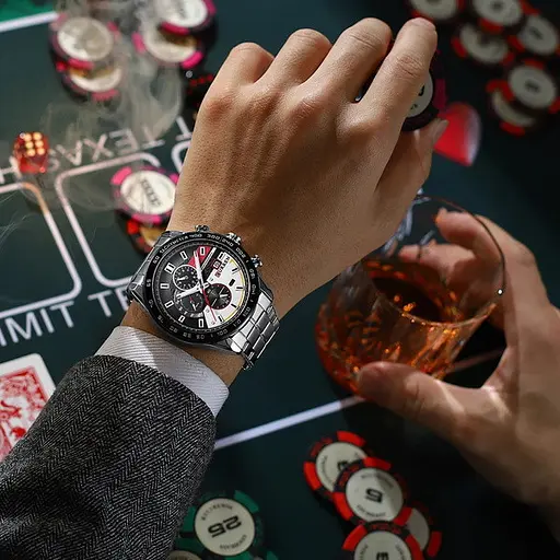 Водостойкие кварцевые часы Curren Chronograph silver - фото 5