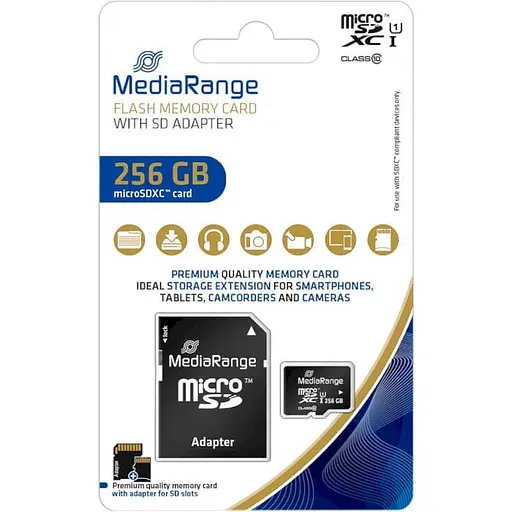 Карта пам`яти MediaRange microSDXC memory card, UHS-1 Class 10, with SD adapter, 256GB - фото 2