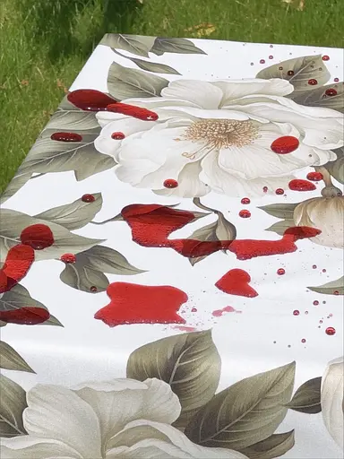 Водоотталкивающая Скатерть с 3D принтом Чайный цветок 220х140 см (+ 4 салфетки 30х40) Бежевый - фото 7