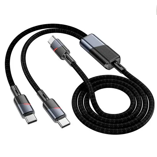 Кабель PD Hoco U139 C to C+C 100W fast charging data cable 1.2 м чорний - фото 1