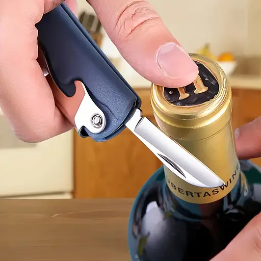 Універсальна відкривачка консервний ніж зі штопором металевий 3 в 1, Kitchen Master Синій 87725 - фото 8